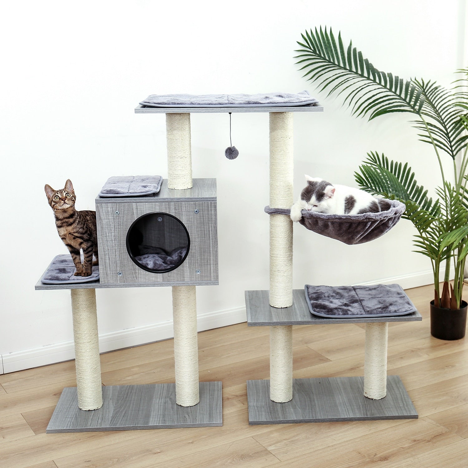 Luxury Multi-Cat Tree House with Scratch Post and Hammock