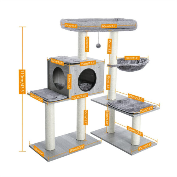 Luxury Multi-Cat Tree House with Scratch Post and Hammock